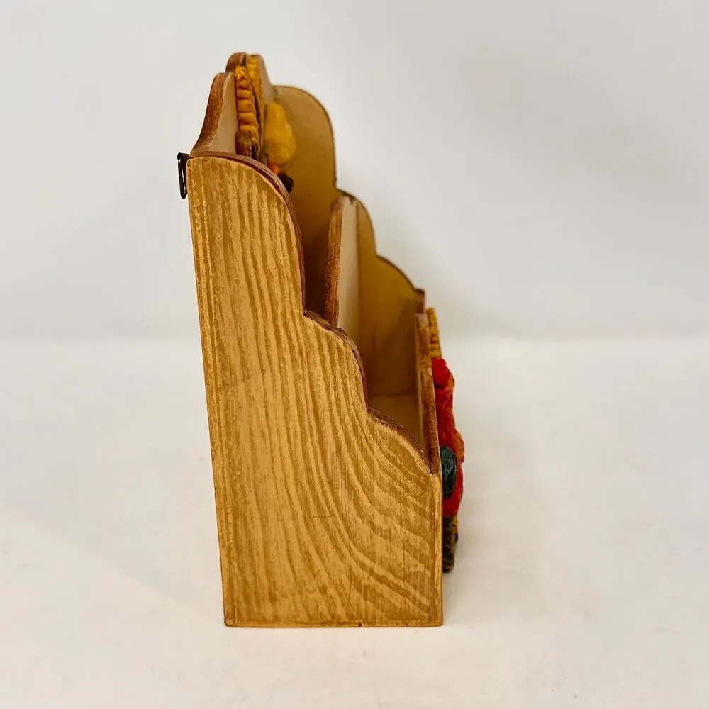 Vintage Wooden Rooster Mail Sorter Farmhouse 2 Tier Letter Holder Desk Organizer